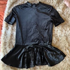 Zara Peplum Velvet Lace Turtleneck Short Sleeve Top - Small
